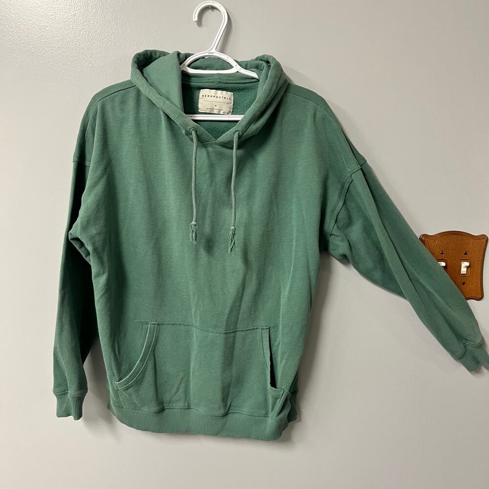 Aeropostale hoodie green relaxed fit pouch pocket sz m cotton poly casual lounge